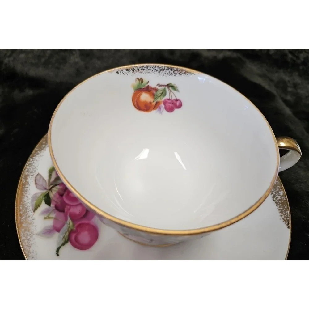Royal Sealy hand-painted fruit design cup and‎ saucer set